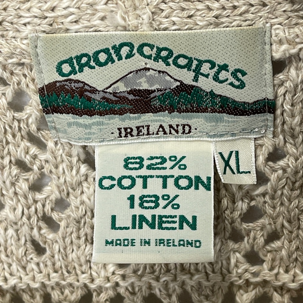Aran Crafts Ireland Linen Blend Crochet Cardigan Sweater Cottagecore Lagenlook - Picture 3 of 7